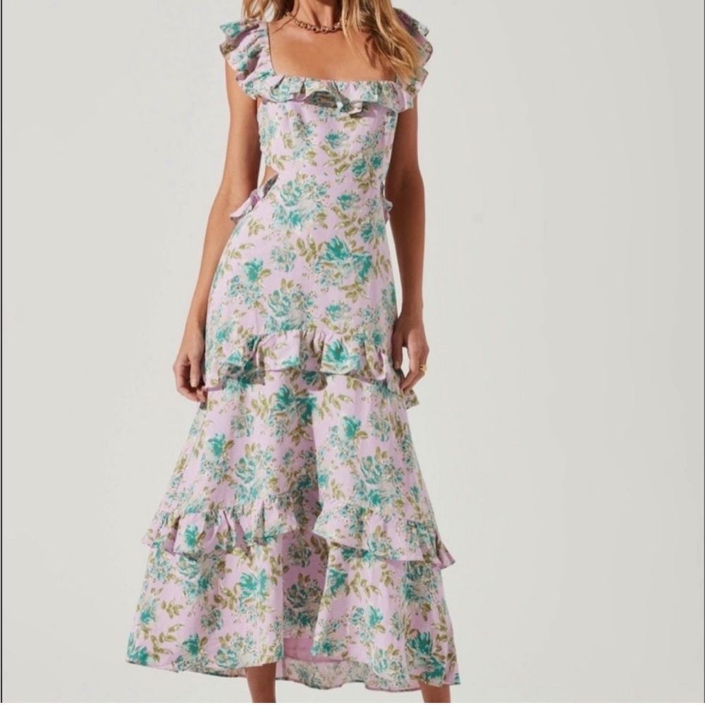 ASTR The Label Lysette Midi Dress in Orchid Green Floral size large linen